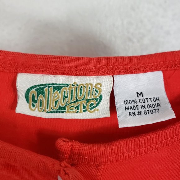 Collections Etc Women's Red Henley Christmas Tree Long Sleeve Shirt Top Blouse - Picture 11 of 11